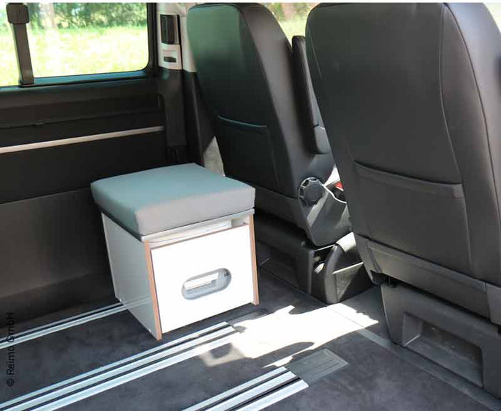 VW T6, VW T5 Porta Potti box high-gloss white including upholstery (light gray)