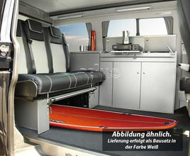 Reimo VW T6, VW T5 CityVan SWB furniture module high-gloss white with silver cover - image 2