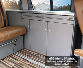 Reimo VW T6, VW T5 CityVan SWB furniture module high-gloss white with silver cover