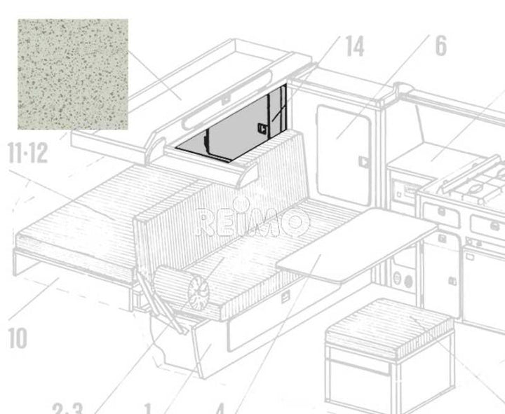 VW T3 Rear linen cupboard with Granitto laminate shelf as kit