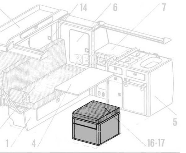 Reimo VW T3 Porta Potti Storage box Granitto laminate as kit