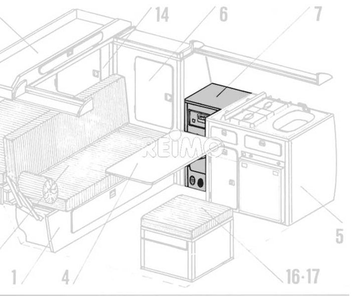VW T3 crockery cupboard, 1 door, granitto laminate as kit