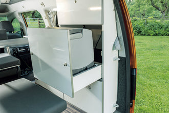 Reimo VW Caddy Maxi Camp LWB Furniture Unit, High-Gloss White, with Cool Box, Sink, AGM Battery and Electrics - image 3