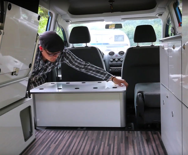 Reimo VW Caddy Maxi Camp Storage Box for Extra Luggage, Replaces the Original Bench