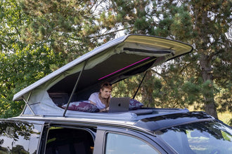 Reimo Ford Custom V710 L1 sleeper roof - High front - Open-sky bellows - Molded headlining - Black - With LED - image 4