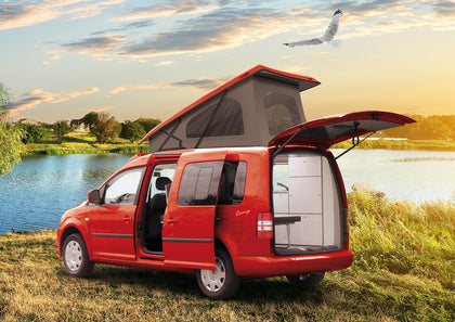 VW Caddy Maxi pop top roof, LWB, from 2008, rear pop up
