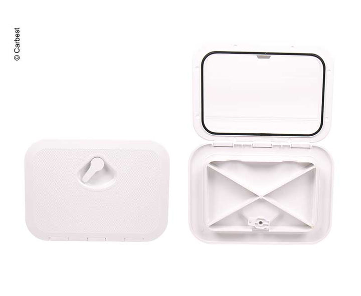 Revision flap with locking device white, 2 locking bolts 606x353mm