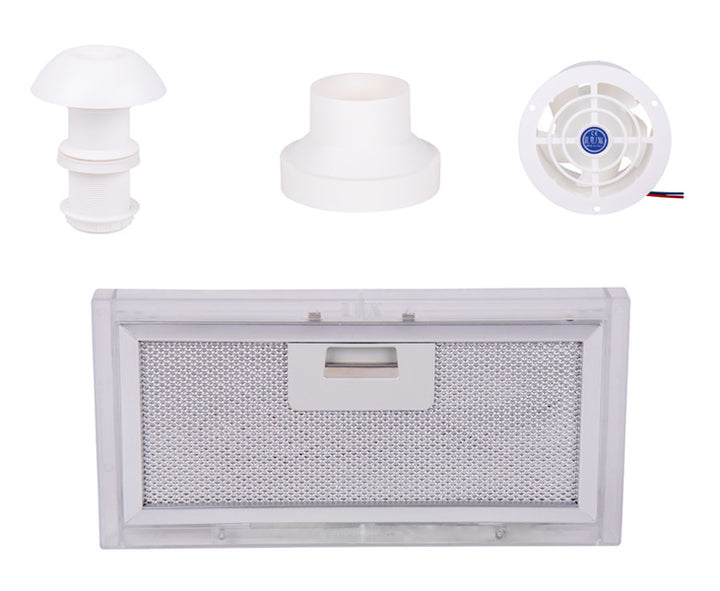 Exhaust air set 4-part with roof chimney, fan, adapter, filter