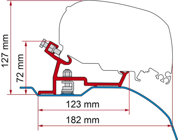 Adapter for roof awnings F65, F65s and F65L 400 cm - For Fiat Ducato and the like from 2006