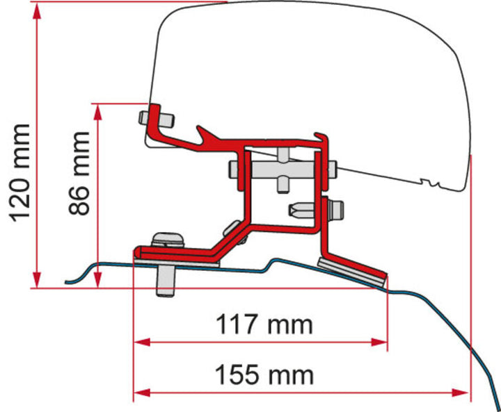 Adapter for roof awning F40van Ford Transit Custom long wheelbase