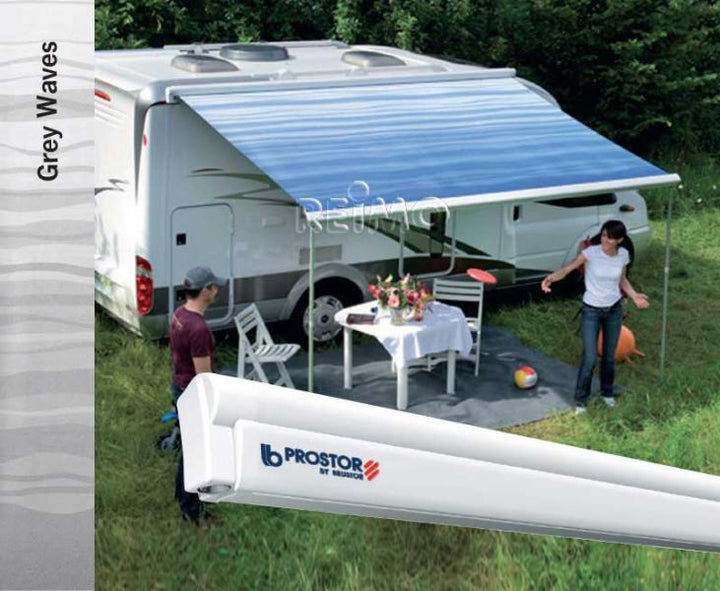 Awning Prostor 550*4,5m, case white, cloth Grey Waves