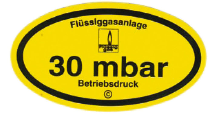 Sticker operating pressure 30mbar 95 x 53 mm