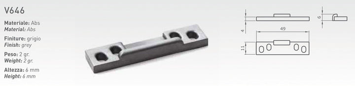 Strike plate in ABS, 49x11x4mm