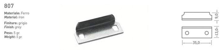 Strike plate in metal, 35x13x9mm