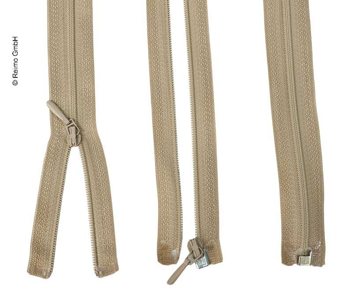 Zipper 100cm, divisible - unhookable in beige, plastic