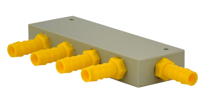 WhiteYellow water manifold block 4 outlets for 10 mm hose