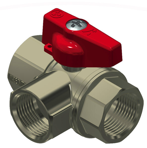3 way aluminum stopcock, 3/8" female thread, with short handle