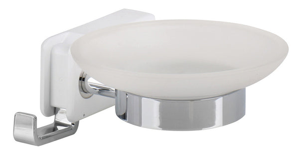 Reimo Soap dish with glass with fold-out hooks, white - 66584 | Stahlor image 1