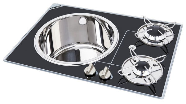Carbest Hob/sink combination - 2-burner with safety glass - 70178 | Stahlor image 1