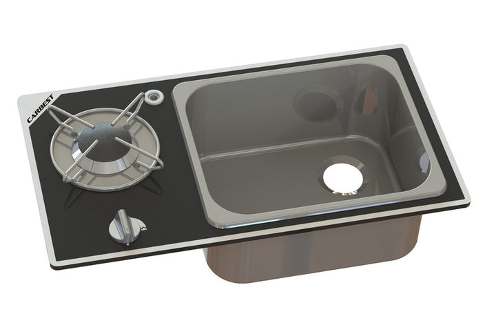 Hob/sink combination - 1-burner with safety glass