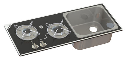 Hob/sink combination - 2-burner with safety glass