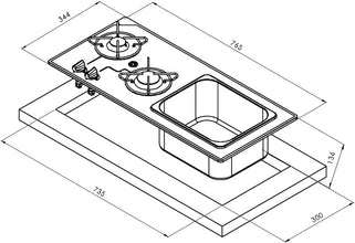 Carbest Hob/sink combination - 2-burner with safety glass - 70180 | Stahlor image 2