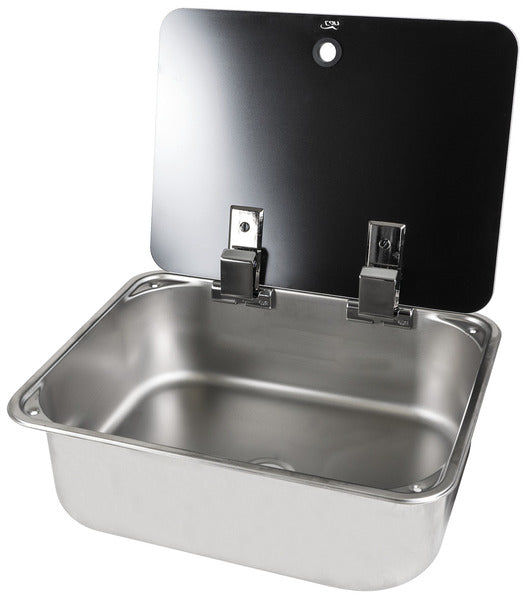 Stainless steel sink with glass cover