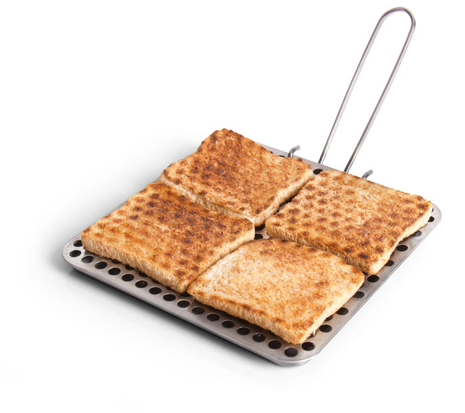 Stainless steel toaster with folding handle