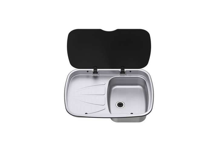 Stainless steel sink with draining board, W630 x D470 mm, 9.5 litres