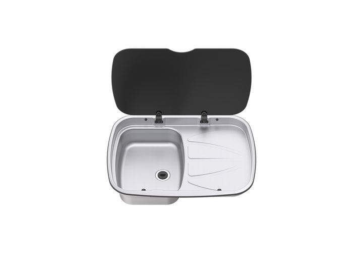 Stainless steel sink with draining board right, W630 x D470 mm, 9.5 litres