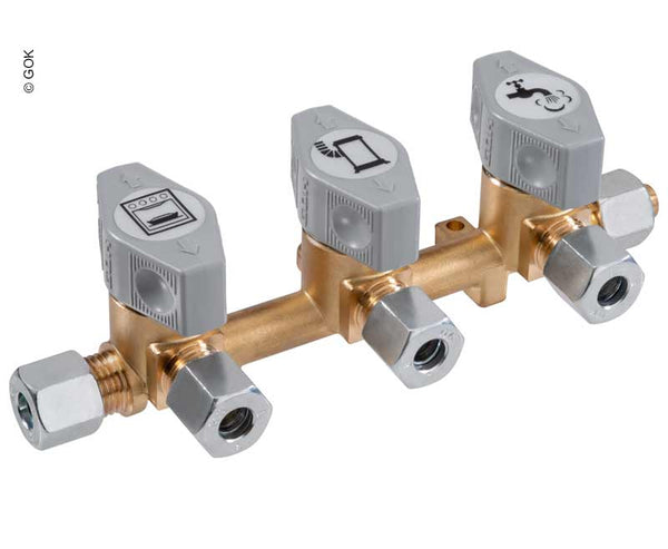 GOK 3-way quick shut-off valve for 10mm inlet and 8mm outlets - 75468 | Stahlor image 1