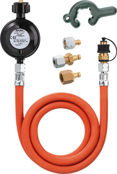 GOK Regulator & Hose Set 50 mbar, 1.5 kg/h, Type EN61-DS