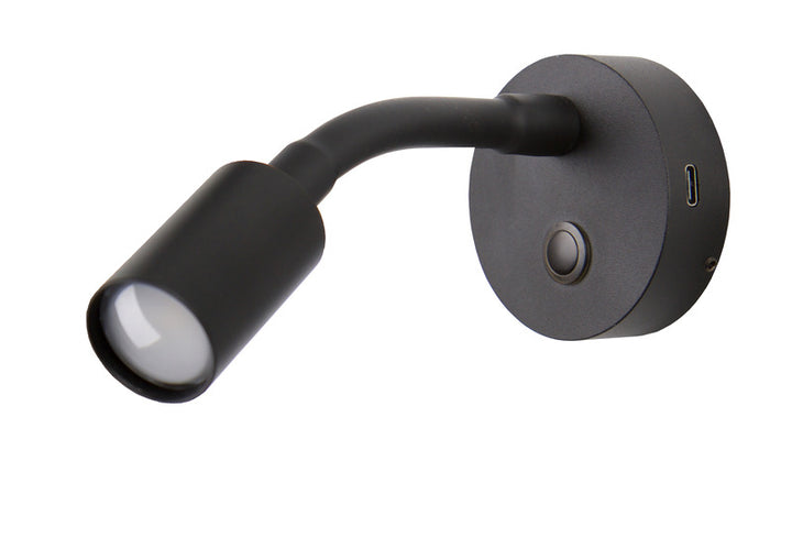 Surface-mounted LED spotlight with flexible arm and night light