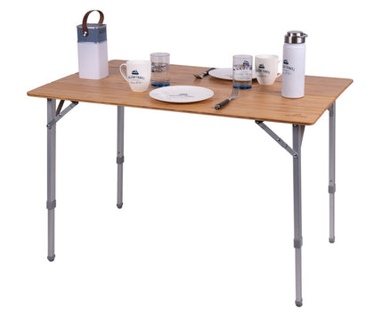 Camping table with bamboo top - 100 x 65 x 42/65 cm
