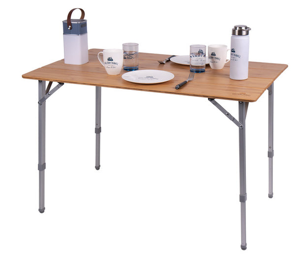 Camping table with bamboo top - 100 x 65 x 42/65 cm