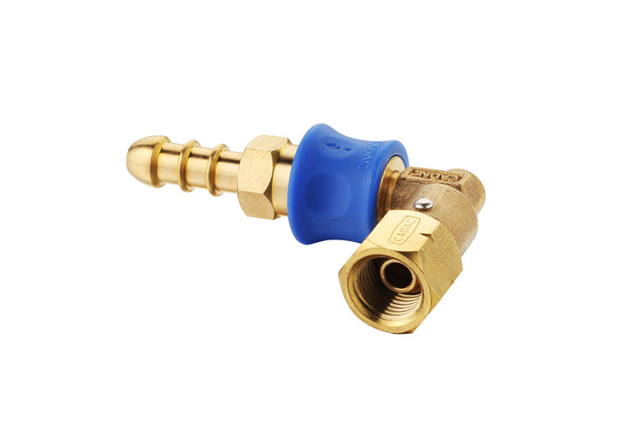 Rotating 90° coupling piece for the gas hose