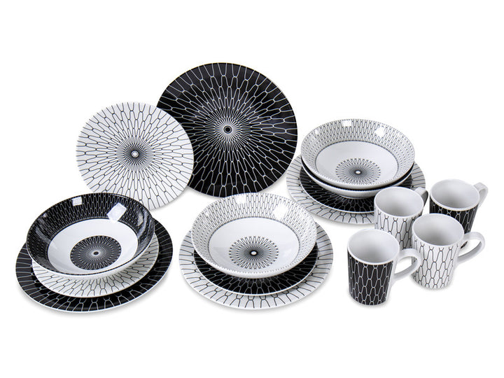 Premium Melamine Tableware Set Black-White - For 4 people