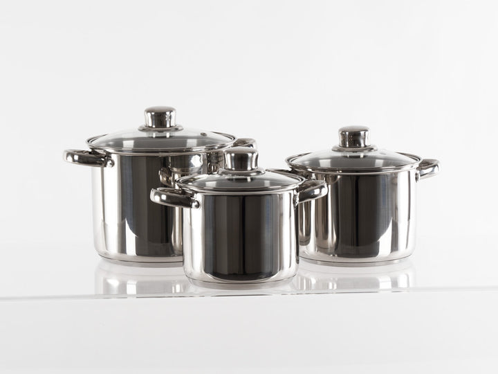 Stainless steel pot set with glass lid, 6 pieces