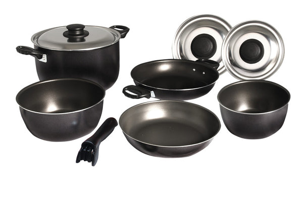 CAMP4 9-piece camping pot set, aluminium, silver/black - 92300 | Stahlor image 1