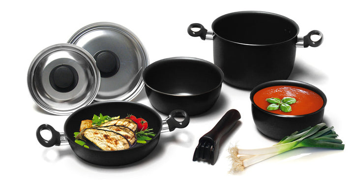 Alu-pan set, 7 parts black, inside: grey