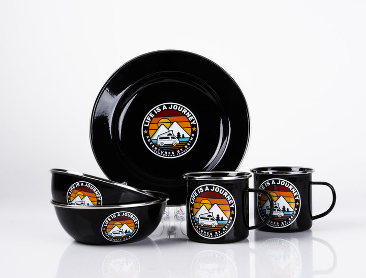 Enamel dinnerware set Life is a Journey - For 2 people