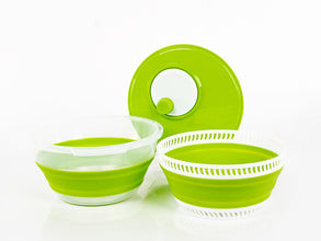 Camp4 foldable salad spinner, lime/white, also strainer & bowl, with lid - 940772 | Stahlor image 2